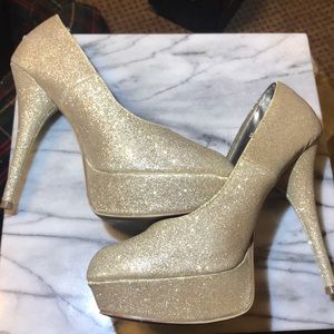 Brash gold sparkle high heels